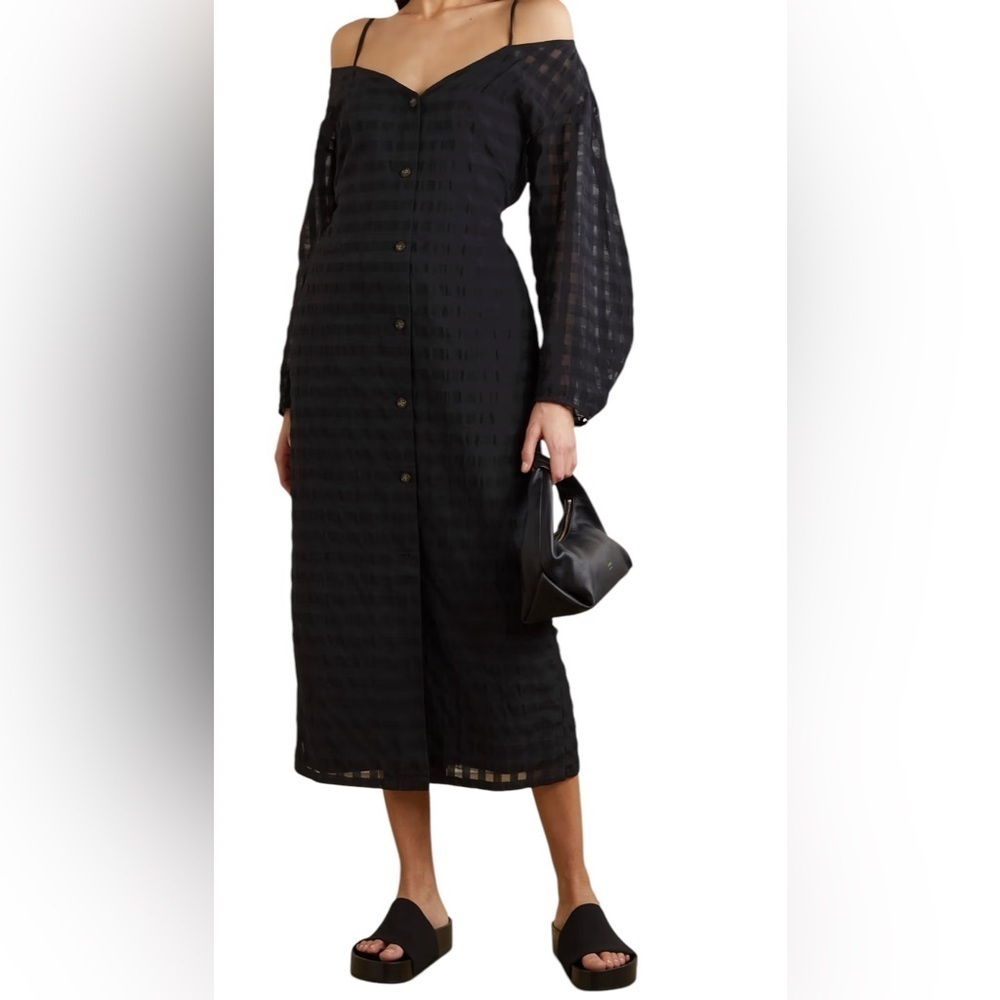 Deveaux New York Black Meadow Off The Shoulder Belted Midi Dress Size 0